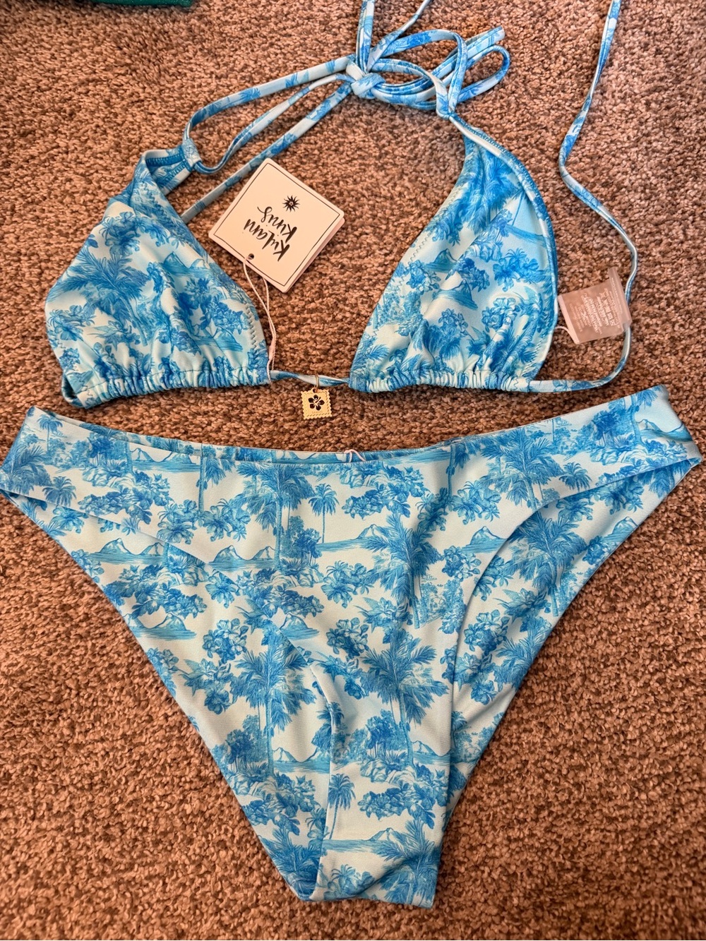 Kulani Kinis Blue Floral Print Triangle Bikini